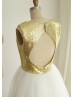 Gold Sequin Ivory Tulle Cut Out Back Sparkling Bridesmaid Dress